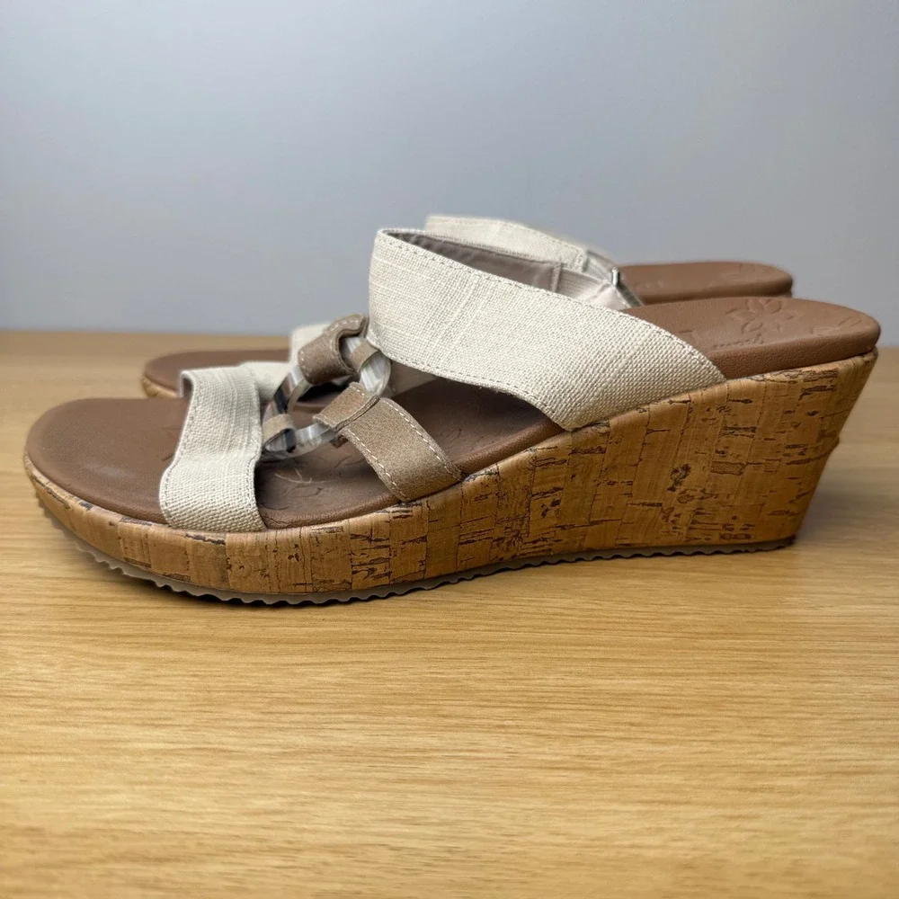 Skechers Womens Cali Wedge Sandals Size 9 Natural Cork Luxe Foam Beach Vacation